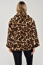 Leopard Patterned Lined Zippered Plush Sweatshirt - 4