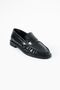 Gathered Black Leather Moccasin Women's Shoes - 4