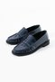 Drawstring Navy Blue Leather Moccasin Women's Shoes - 2
