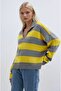 Gray Polo Neck Striped Knit Sweater 1386 - 5