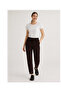 Women's Dark Brown Elastic Waist Ankle Length Double Fabric Pants