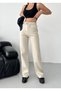 Sorane Women's Black and Beige Two-Piece High-Waisted Winter Fleece-Lined Wide-Leg Sweatpants - 3