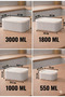 مجموعة تخزين مستطيلة مخططة مكونة من 8 قطع باللون الرمادي |   3 لتر 1.8 لتر 1 لتر 0.55 لتر |   متوافق مع الميكروويف والفريزر - 3