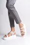 Natale Orthopedic Women's Sandals with Thin Buckle Stripe Detail - White - 4