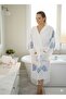 Hooded Blue Coral Printed Bamboo Pestemal Bathrobe