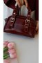 The Moiss Burgundy Color Belt Detailed Women's Hand and Shoulder Bag - 6