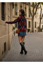 Women's Burgundy Baklava Pattern Oversize Knitwear Sweater - 3