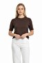 Women's Brown Basic T-Shirt - Soft Textured Modal Fabric Comfort Fit Round Neck - 2