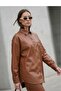 Tan Oversize Leather Shirt with Pocket Detail - 4