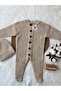 Buttoned Beige Thessaloniki Knitted Baby Romper with Hat 3-6, 6-9, 9-12 Months - 2