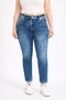 Women's Navy Blue Large Size Embroidery Detailed Washing Effect Lycra Jeans Panyolon 65n36395 - 5