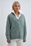 Çağla Yeşili V-Neck Comfortable Cut Knitwear Sweater 1383 - 3