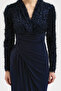 Navy Blue Double-Breasted Collar Sequin Detailed Midi Dress 2950 R2-I-K3 - 3