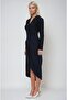 Navy Blue Double-Breasted Collar Sequin Detailed Midi Dress 2950 R2-I-K3 - 2