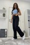 Unfading Black Lycra Super High Waist Loose Jeans Palazzo Trousers. (SUPER HIGH.) Wide Leg. - 4