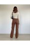 Brown Lycra Super High Waist Loose Jeans Palazzo Trousers. (SUPER HIGH) Wide Leg - 4