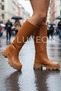 Women's Tan 100% Genuine Leather Orthopedic Waterproof Non-Slip Sole Women's Boots Stylish Bootie Winter Boots - 5