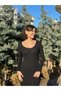 Women's Ribbed Basic Long Sleeve Black Knitwear Dress - 2