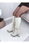 Women's Mikeno Buckle Side Zipper Below-Knee Boots Cream - 7