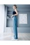 Medium Blue Power Lycra Super High Waist Loose Jeans Palazzo Trousers - 2