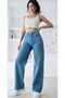 Women's Loose Lycra Women's Blue Super High Waist Loose Leg Denim Jeans Palazzo Pants - 2