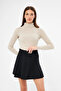 Women's Beige Long Sleeve Turtleneck Knitwear Sweater