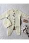 Buttoned Ecru Thessaloniki Knitted Baby Romper with Hat 3-6, 6-9, 9-12 Months - 2