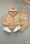 Unisex Hooded Printed Beige Top and Bottom Tracksuit Set - Sportswear - Premium Fabric - 2