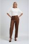 Tan Pleated High-Waist Leather Trousers 0103 R4-F-K1 - 5