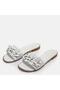 Large Size Women's Genuine Leather Slippers with Rose Detail 41-42-43-44 White - 3