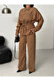 Women's Suede Zip-Up Ruched Waist Long-Sleeve Trousers Set – Relaxed Fit Casual Chic Outfit - 4