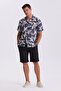 Black Comfort Fit Linen Textured Relaxed Cut Cotton Shorts - 2