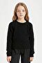 Girl's Black Standard Fit Crew Neck Basic Plain Knitwear Sweater C6910A824Au