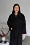 Black Special Textured Belted Oversized (Bol) Lined Premium Long Wool Coat - 2