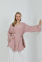 Natural Viscose Fabric Women's Kimono with Pockets and Belt 1168 – Collarless, Lightweight, Flowy, Summer Model