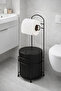 Wrought Iron Toilet Paper Holder with Stand and Trash Can, Metal Wc Holder, Black - 4