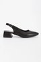 Women's Black Faux Leather Skin Open Back Short Thick Heels and Comfortable Stiletto - 2
