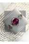 Vintage Round Inside Burgundy Silver Women's Wristwatch - 2