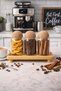 Glass Jar Set of 3 400 ml with Stand and Ball Cork Lid for Tea, Sugar, Salt, Etiquette - 2