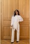 Women's Ecru Ruffle Detailed Tie-Neck Shoulder Pad Pack Shirt - 5