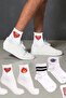 4 Pairs Women Men Colorful Patterned White College Socks Cotton Unisex White Socks
