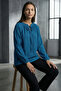 Elista Women's Ruffle Lace-Up Drop Neck Gathered Jacquard Long Sleeve Blouse & Hijab Blouse - Petrol - 3