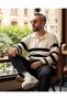 Oversize Men's Polo Neck Striped Sweater