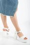 Women's White Faux Leather Skin Single Strap Soft Sole and Thick Comfortable Sole Summer Sandals - 3
