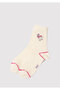 Cat Embroidered Ecru Socks 1913564-70057