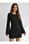 Black Backless Cross Tie Spanish Sleeve F Corded Fabric Mini Dress - 3