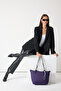 Women's Purple Zippered Fabric Handle Shoulder Bag - 4