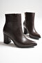 Brown Leather Women's Pointed Toe Thick Heeled Side Zipper Plain Boots Casual Daily New Season - 2