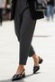 Mary Jane Women's Black Open Back Pointed Toe Short Block Heels with Baretli Belt Detail - 7