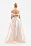 Women's Beige Slim Fit Boat Neck Tailed Long Evening Dress - 6